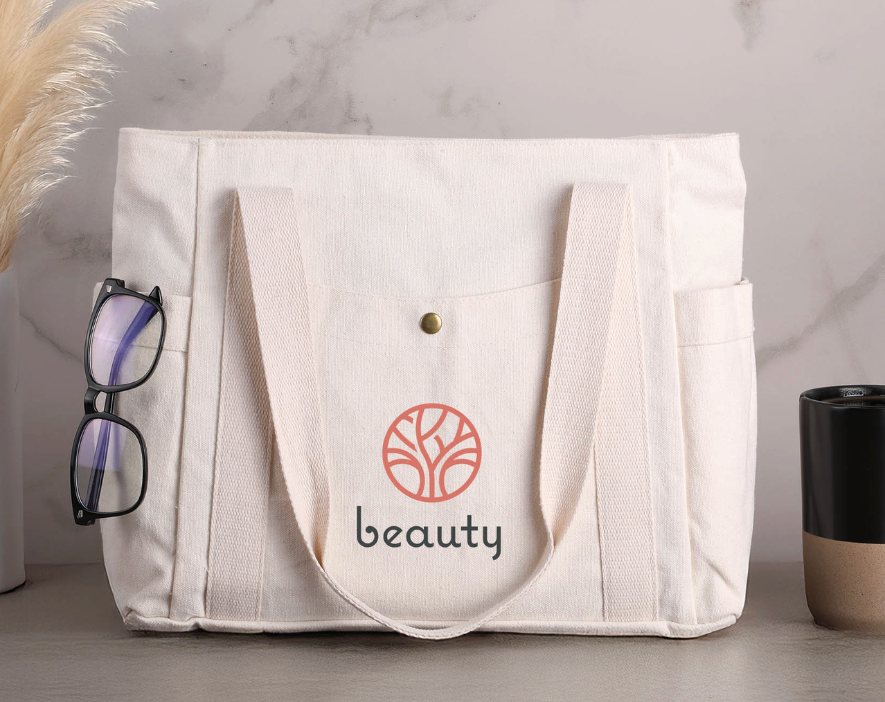 Multi-Pocket Cotton Tote