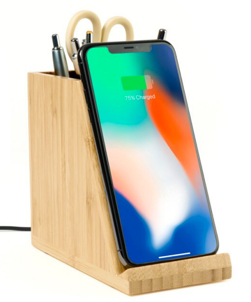 Bamboo Wireless Charging Stand and Pencil Holder